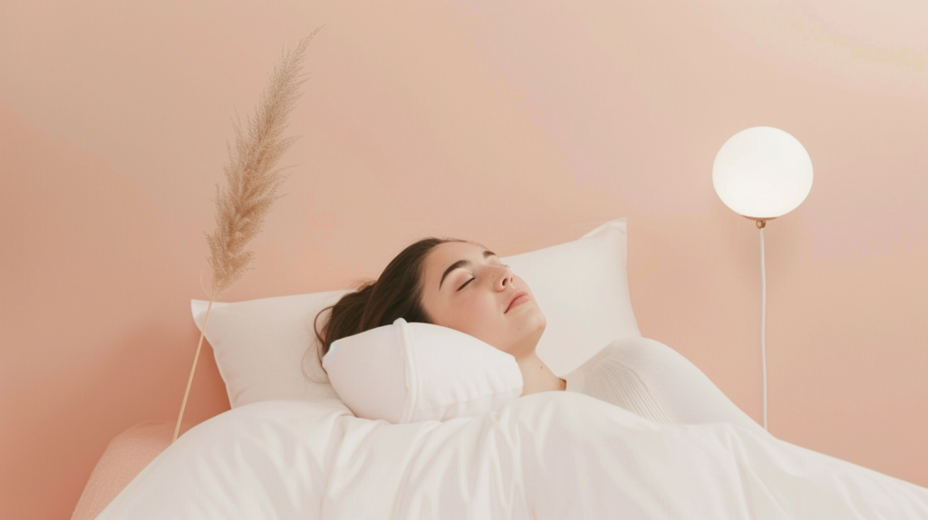 A woman in bed undergoing at-home ketamine therapy treatment with Field Trip Health