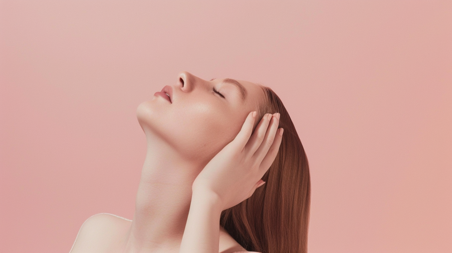 woman showing her neck with her hand on her head relaxed after a stellate ganglion block injection